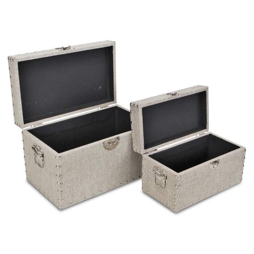 Set of Two Decorative Linen Covered Storage Trunks - Picture 6 of 16